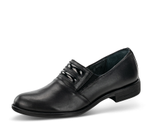 Дамски обувки с ластик от черна напа и лак